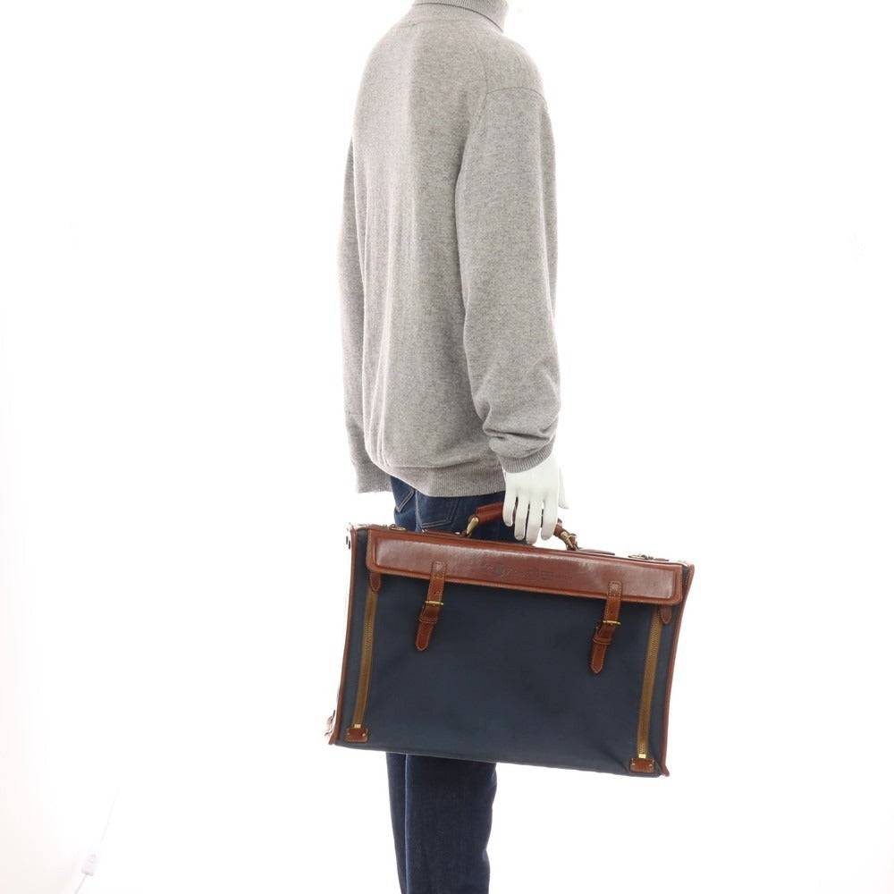 【中古】フェリージ Felisi 2012-2 キャンバス レザー トランク ネイビーxブラウン【WxH31xD13】【メンズ】 中古】フェリージ Felisi 2012-2 キャンバス レザー トランク ネイビー