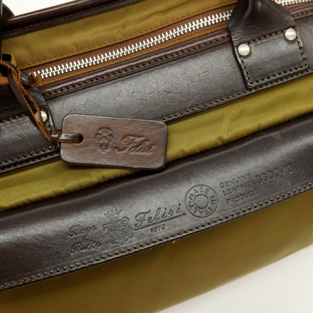 【中古】フェリージ Felisi 8637-2 ナイロン レザー ブリーフケース イエローグリーンxダークブラウン【 状態ランクC 】【 メンズ 】