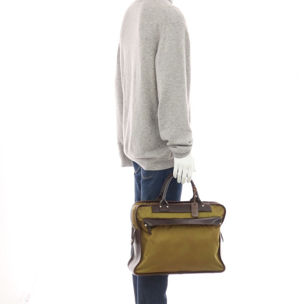 【中古】フェリージ Felisi 8637-2 ナイロン レザー ブリーフケース イエローグリーンxダークブラウン【 状態ランクC 】【 メンズ 】