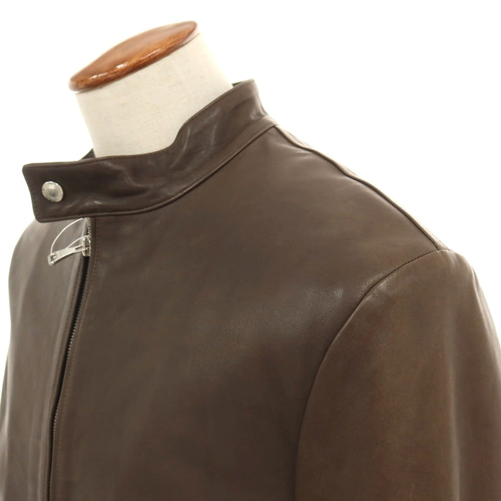 【中古】エンメティ EMMETI ラムスキン レザー 中綿入り シングルライダースジャケット ブラウン系【サイズ50】【 状態ランクC 】【 メンズ 】