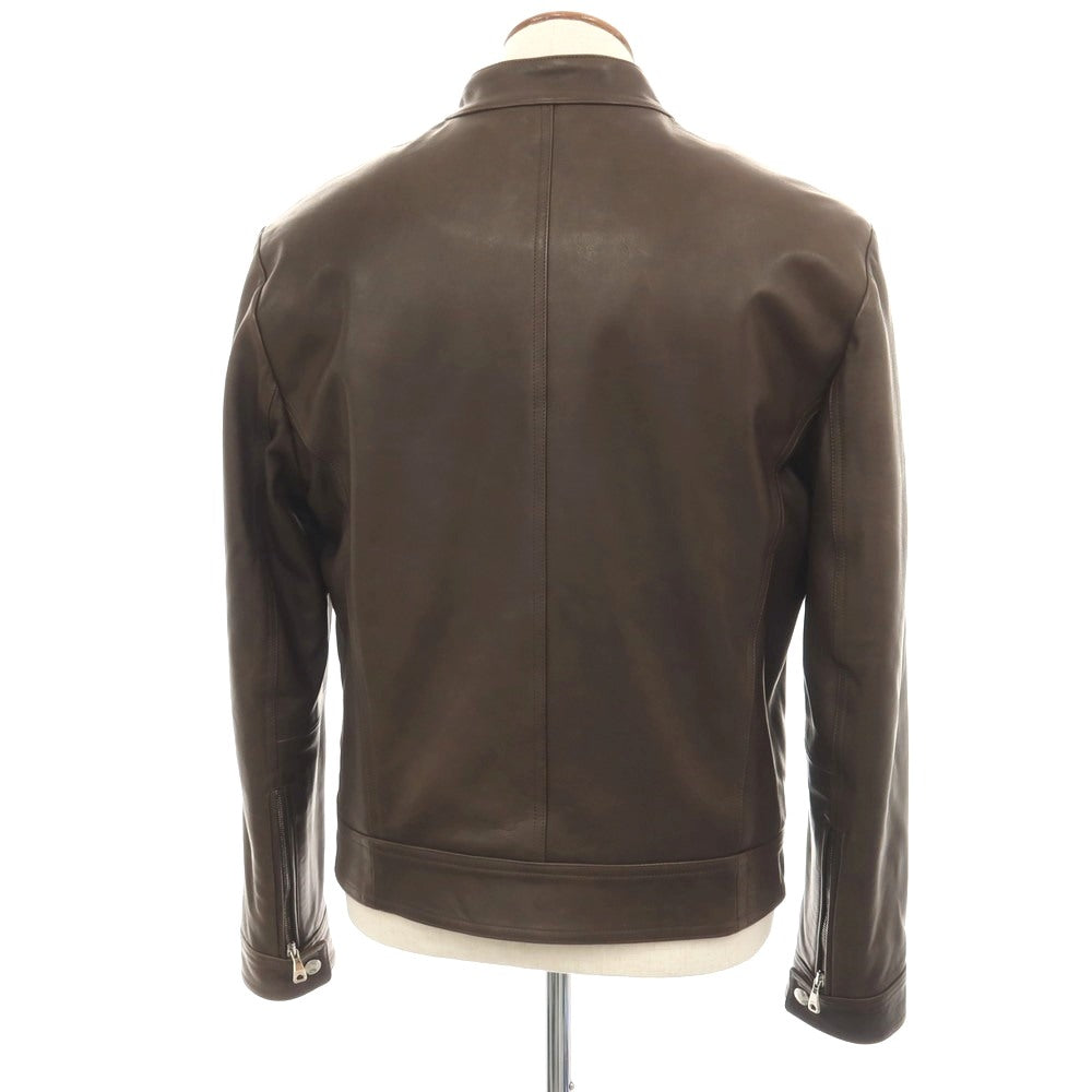 【中古】エンメティ EMMETI ラムスキン レザー 中綿入り シングルライダースジャケット ブラウン系【サイズ50】【 状態ランクC 】【 メンズ 】