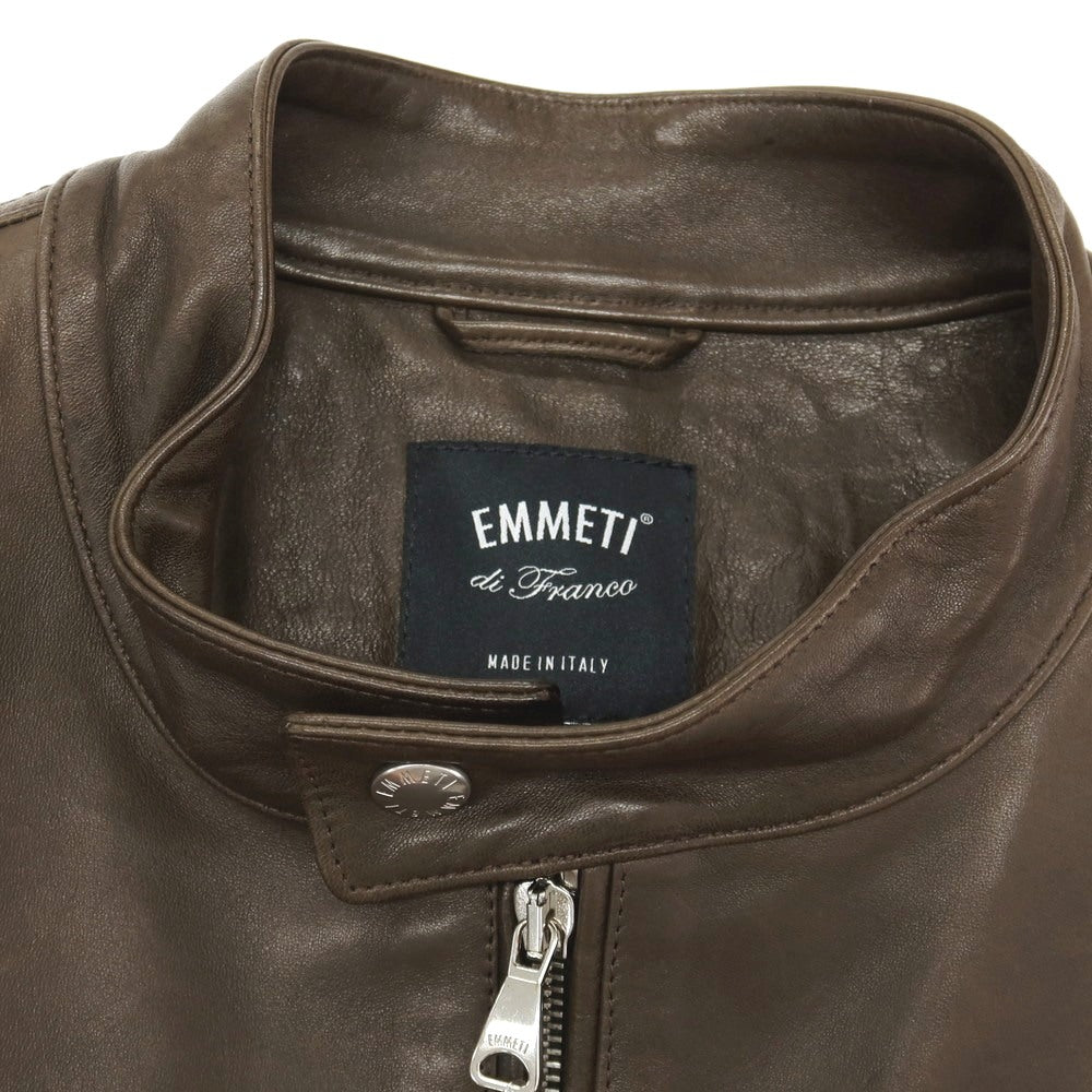 【中古】エンメティ EMMETI ラムスキン レザー 中綿入り シングルライダースジャケット ブラウン系【サイズ50】【 状態ランクC 】【 メンズ 】