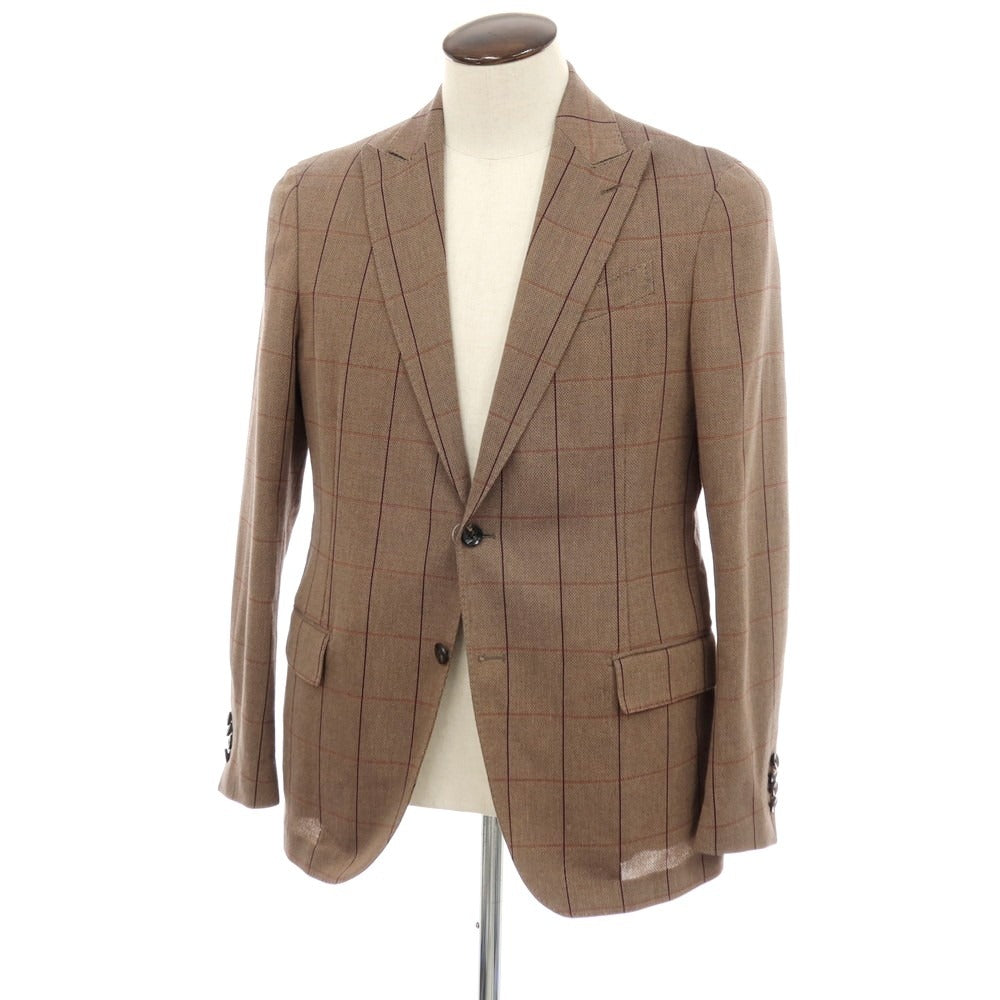 【中古】ラルディーニ LARDINI コットン チェック ピークドラペル 2B テーラードジャケット ブラウン【サイズ50】【 状態ランクA 】【 メンズ 】