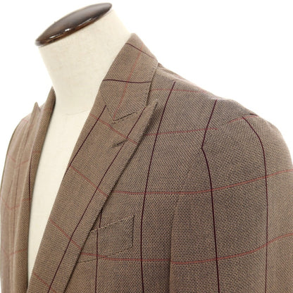 【中古】ラルディーニ LARDINI コットン チェック ピークドラペル 2B テーラードジャケット ブラウン【サイズ50】【 状態ランクA 】【 メンズ 】