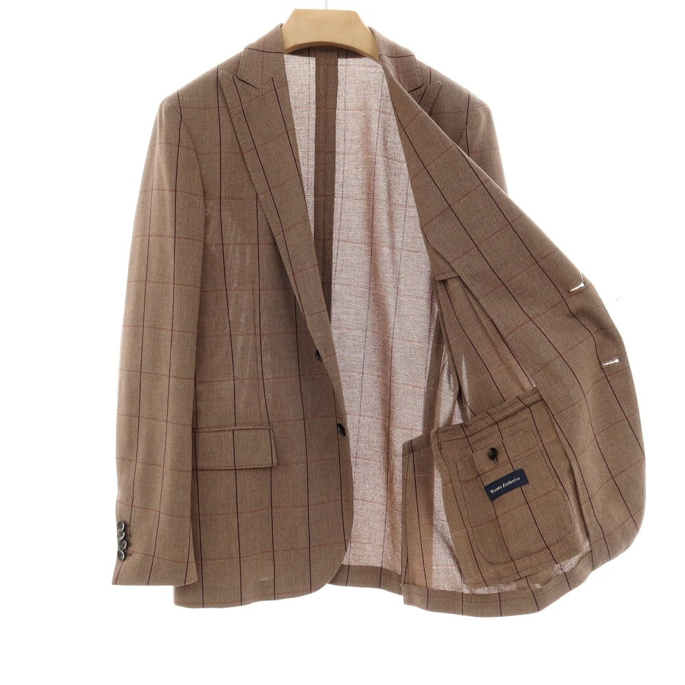 【中古】ラルディーニ LARDINI コットン チェック ピークドラペル 2B テーラードジャケット ブラウン【サイズ50】【 状態ランクA 】【 メンズ 】