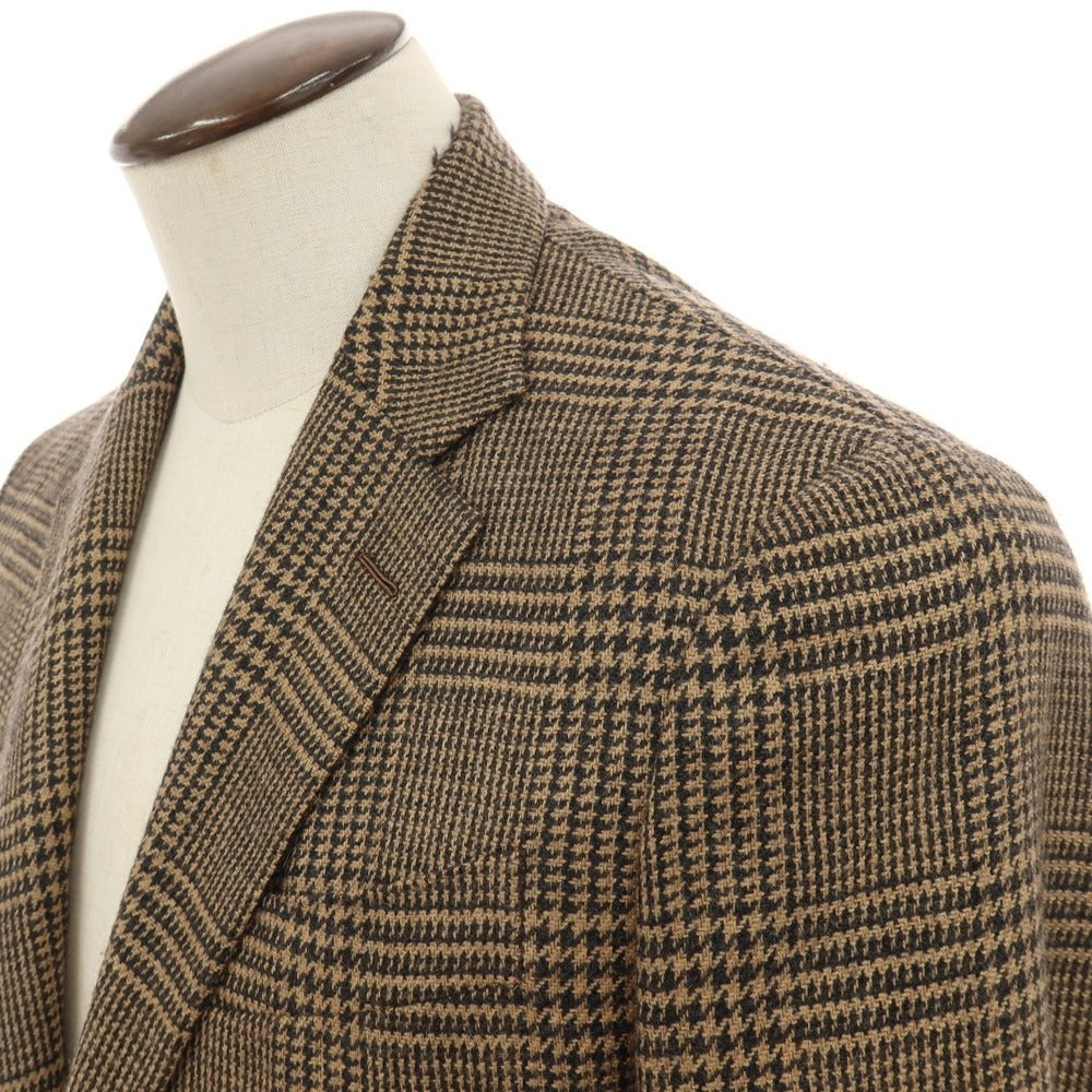 【中古】カルーゾ CARUSO キャメルウールシルク グレンチェック 3B テーラードジャケット ライトブラウンxブラック【サイズ表記なし（L位）】【 状態ランクB 】【 メンズ 】