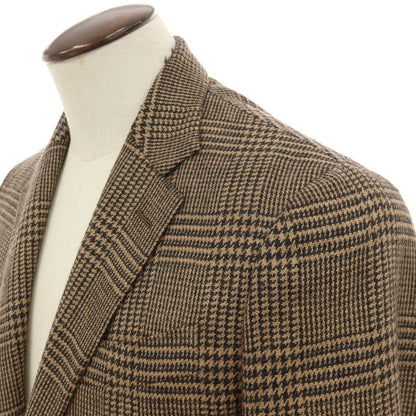 【中古】カルーゾ CARUSO キャメルウールシルク グレンチェック 3B テーラードジャケット ライトブラウンxブラック【サイズ表記なし（L位）】【 状態ランクB 】【 メンズ 】