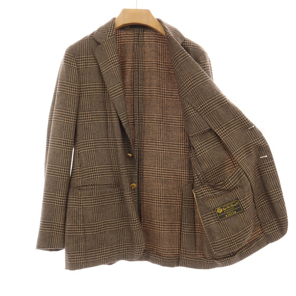 【中古】カルーゾ CARUSO キャメルウールシルク グレンチェック 3B テーラードジャケット ライトブラウンxブラック【サイズ表記なし（L位）】【 状態ランクB 】【 メンズ 】