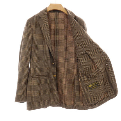 【中古】カルーゾ CARUSO キャメルウールシルク グレンチェック 3B テーラードジャケット ライトブラウンxブラック【サイズ表記なし（L位）】【 状態ランクB 】【 メンズ 】