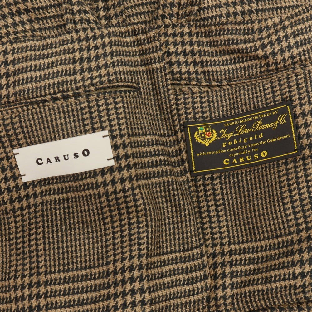 【中古】カルーゾ CARUSO キャメルウールシルク グレンチェック 3B テーラードジャケット ライトブラウンxブラック【サイズ表記なし（L位）】【 状態ランクB 】【 メンズ 】