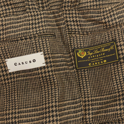 【中古】カルーゾ CARUSO キャメルウールシルク グレンチェック 3B テーラードジャケット ライトブラウンxブラック【サイズ表記なし（L位）】【 状態ランクB 】【 メンズ 】
