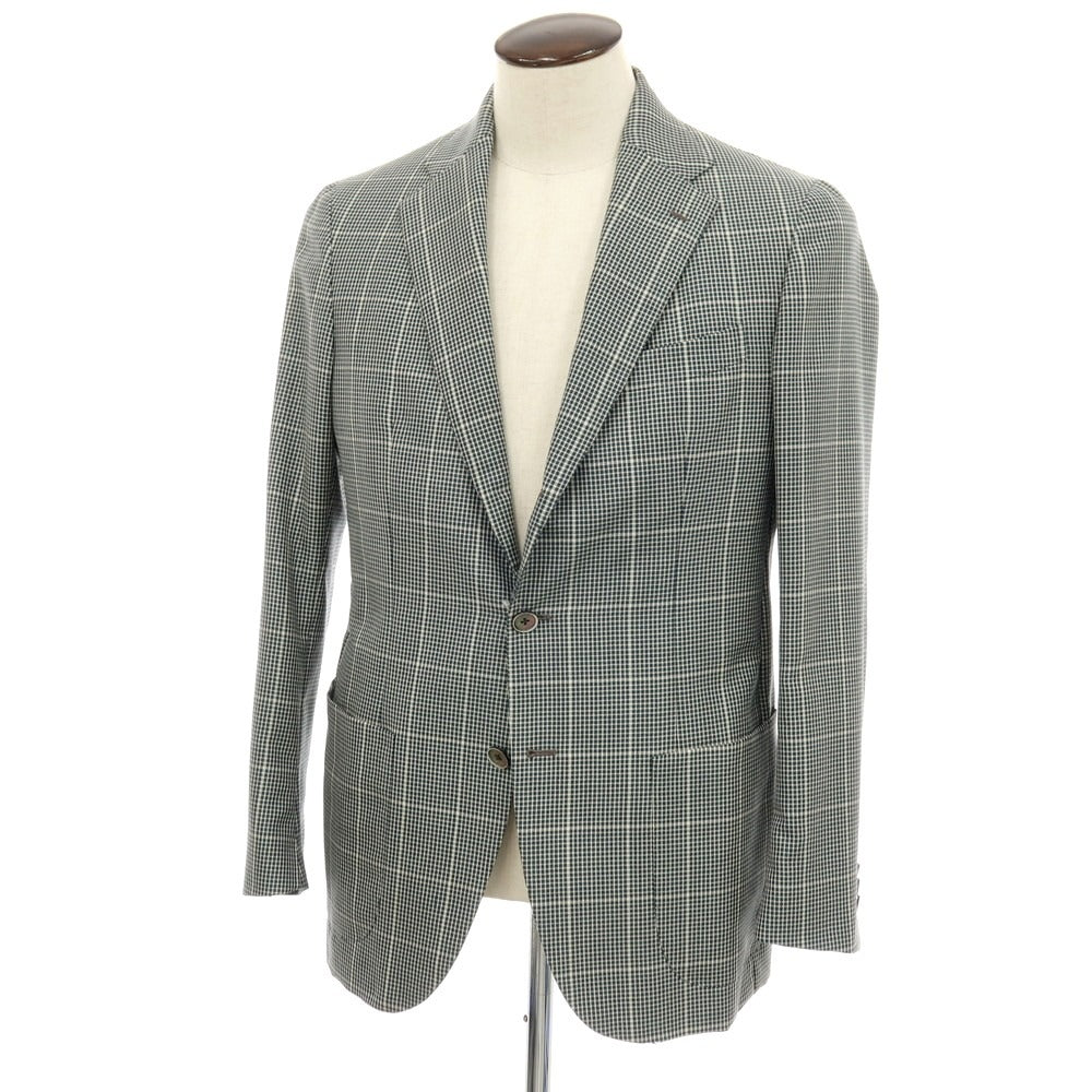 【中古】エリコフォルミコラ ERRICO FORMICOLA Vela ウールモヘヤシルク チェック 3B テーラードジャケット グリーン【サイズ50】【 状態ランクC 】【 メンズ 】