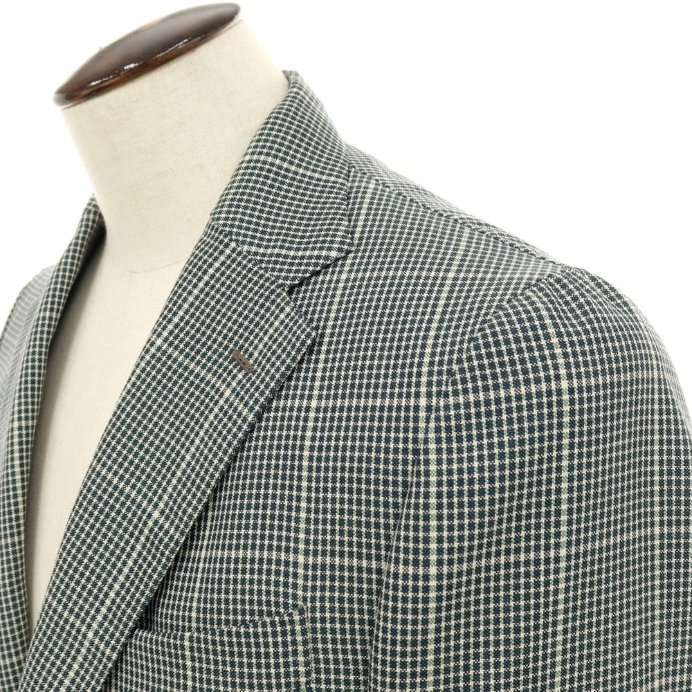 【中古】エリコフォルミコラ ERRICO FORMICOLA Vela ウールモヘヤシルク チェック 3B テーラードジャケット グリーン【サイズ50】【 状態ランクC 】【 メンズ 】