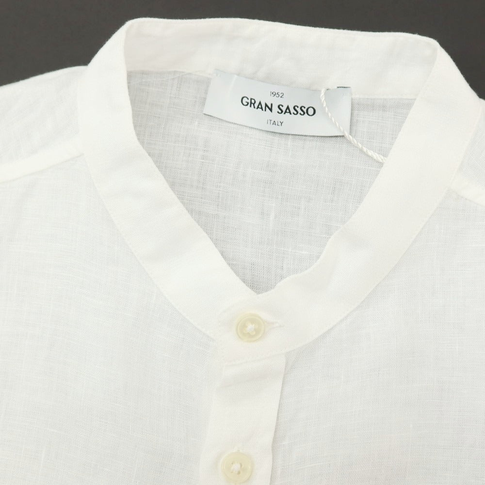 【中古】【未使用】グランサッソ GRAN SASSO リネンポリウレタン バンドカラー カジュアルシャツ ホワイト【サイズ50】【 状態ランクS 】【 メンズ 】