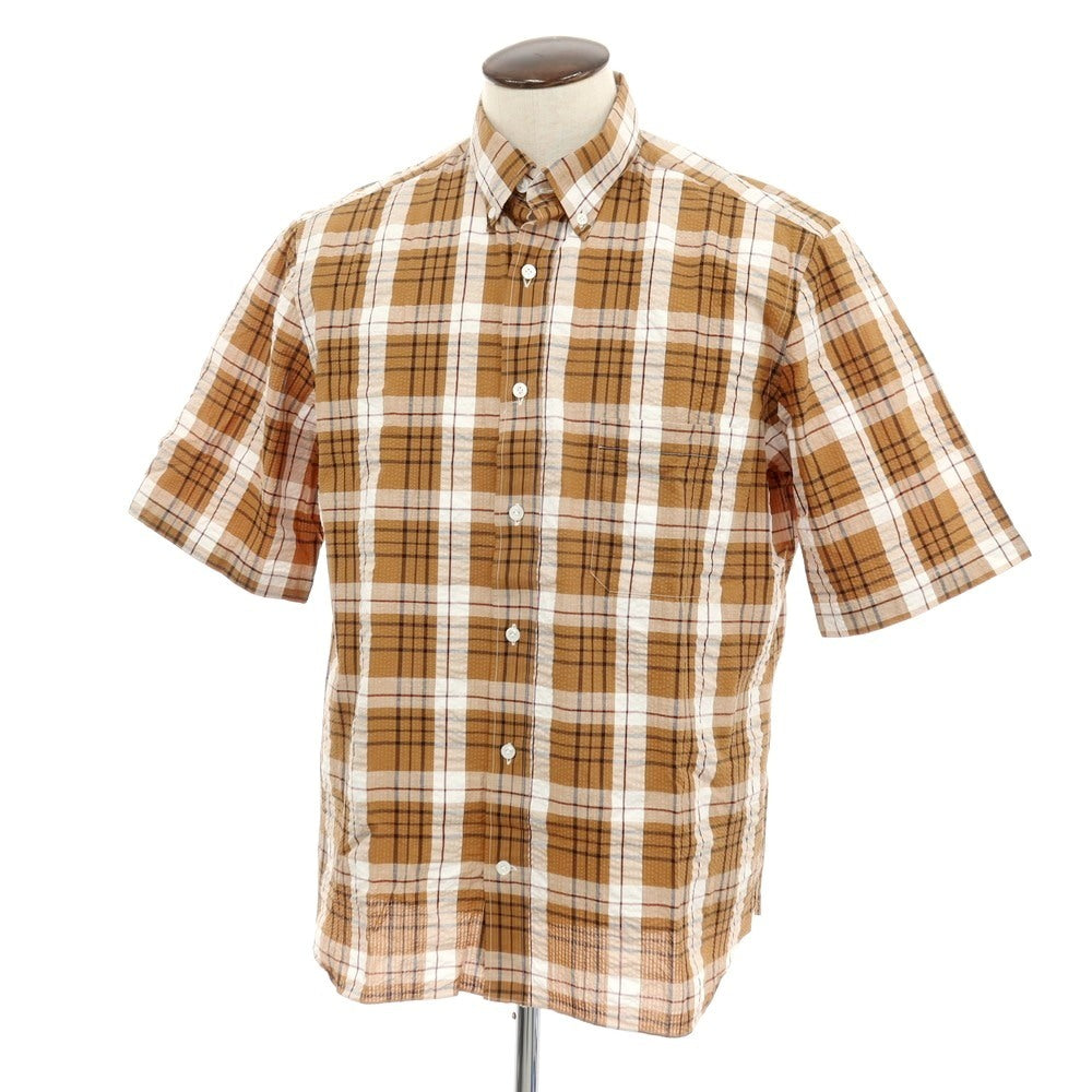 【中古】エリコフォルミコラ ERRICO FORMICOLA コットン シアサッカー チェック ボタンダウン 半袖シャツ ブラウン【サイズL】【 状態ランクA 】【 メンズ 】