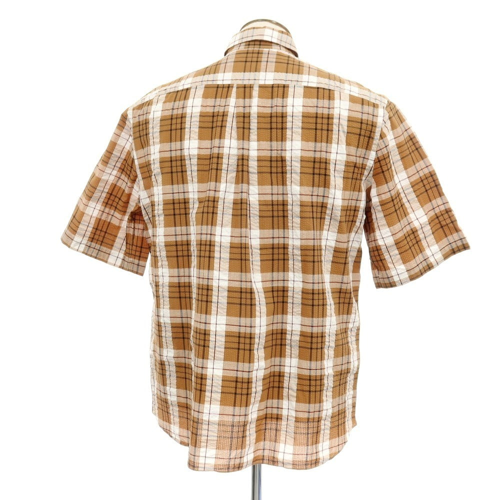 【中古】エリコフォルミコラ ERRICO FORMICOLA コットン シアサッカー チェック ボタンダウン 半袖シャツ ブラウン【サイズL】【 状態ランクA 】【 メンズ 】