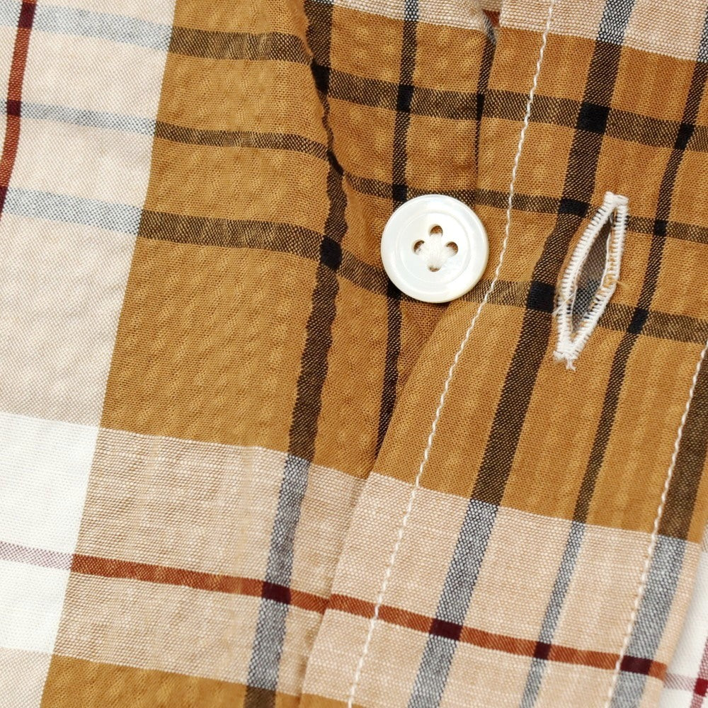 【中古】エリコフォルミコラ ERRICO FORMICOLA コットン シアサッカー チェック ボタンダウン 半袖シャツ ブラウン【サイズL】【 状態ランクA 】【 メンズ 】