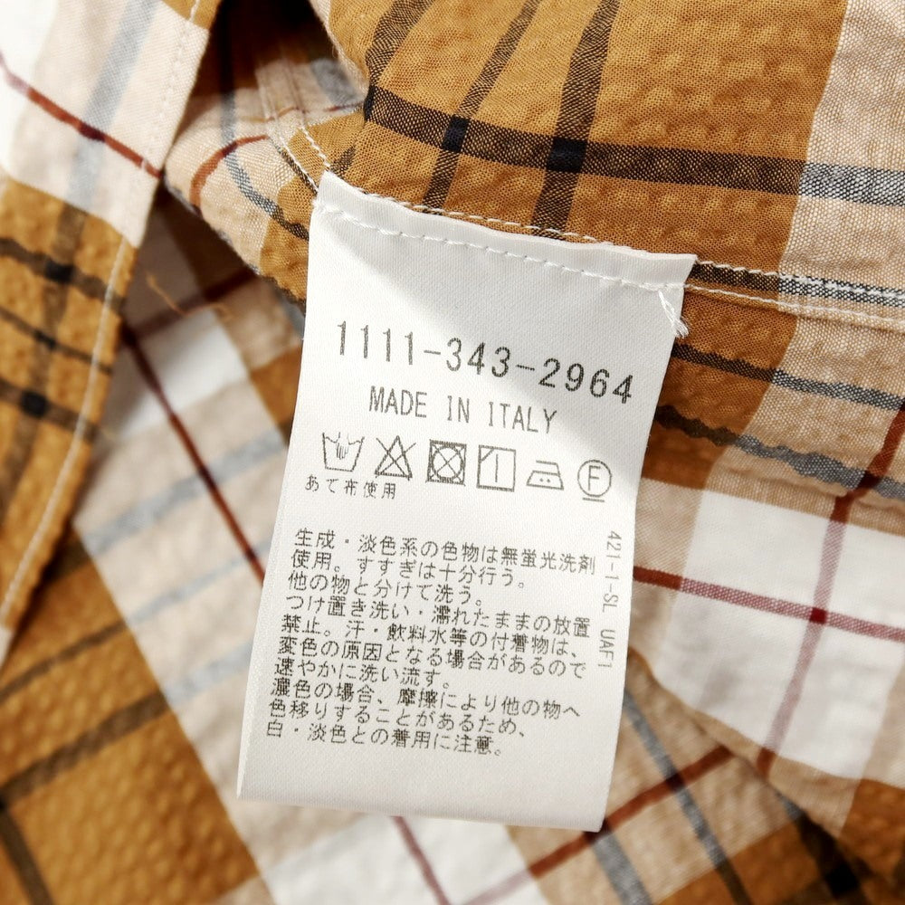 【中古】エリコフォルミコラ ERRICO FORMICOLA コットン シアサッカー チェック ボタンダウン 半袖シャツ ブラウン【サイズL】【 状態ランクA 】【 メンズ 】