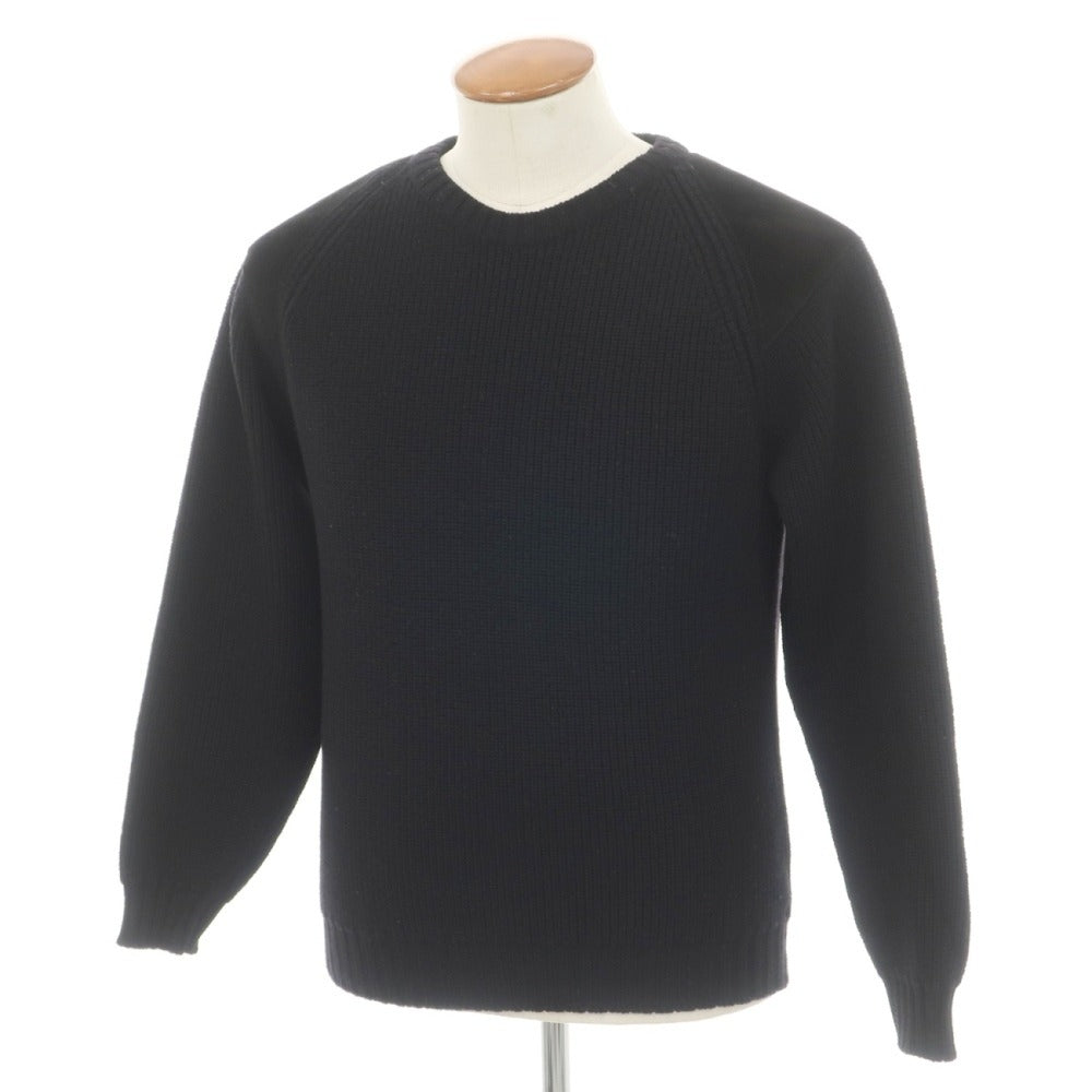 【中古】ウィリアムロッキー WILLIAM LOCKIE ウール クルーネック ミドルゲージ エルボーパッチ プルオーバーニット ブラック【サイズ38】【 状態ランクC 】【 メンズ 】