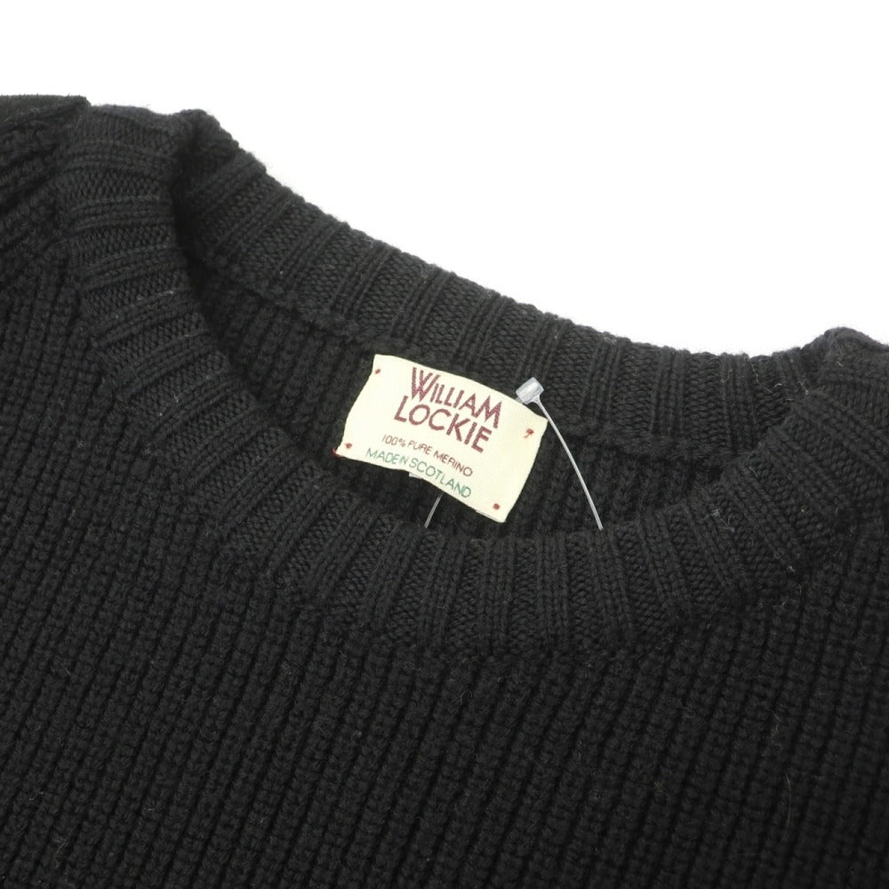 【中古】ウィリアムロッキー WILLIAM LOCKIE ウール クルーネック ミドルゲージ エルボーパッチ プルオーバーニット ブラック【サイズ38】【 状態ランクC 】【 メンズ 】