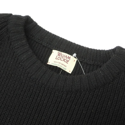【中古】ウィリアムロッキー WILLIAM LOCKIE ウール クルーネック ミドルゲージ エルボーパッチ プルオーバーニット ブラック【サイズ38】【 状態ランクC 】【 メンズ 】