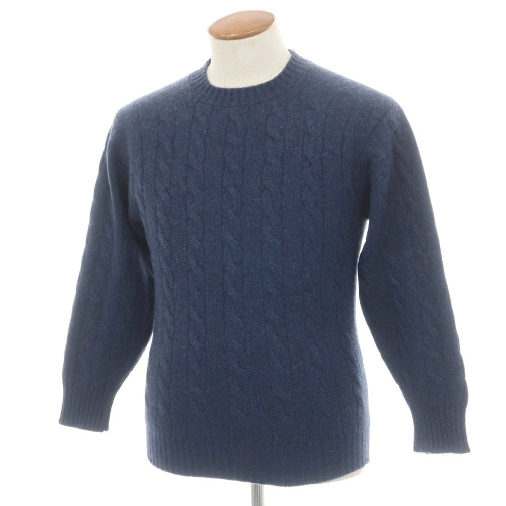 【中古】ウィリアムロッキー WILLIAM LOCKIE カシミヤ クルーネック ケーブル編み プルオーバーニット ネイビーブルー【サイズ40】【 状態ランクC 】【 メンズ 】