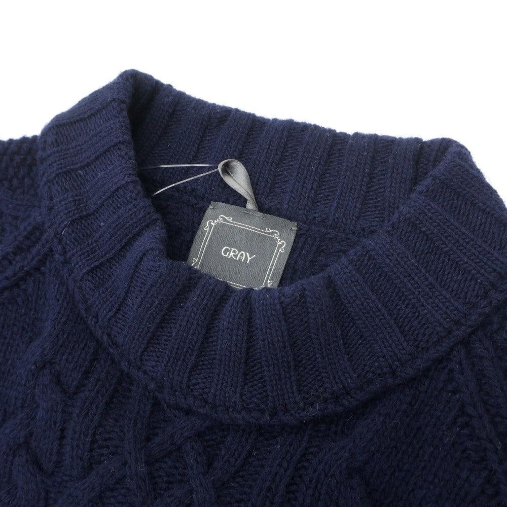 【中古】グライ GRAY ウール モックネック ケーブル編み プルオーバーニット ネイビー【サイズ50】【 状態ランクC 】【 メンズ 】