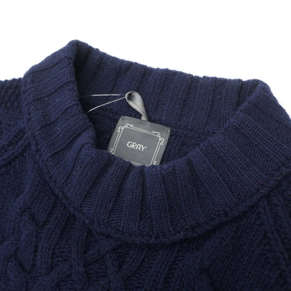 【中古】グライ GRAY ウール モックネック ケーブル編み プルオーバーニット ネイビー【サイズ50】【 状態ランクC 】【 メンズ 】