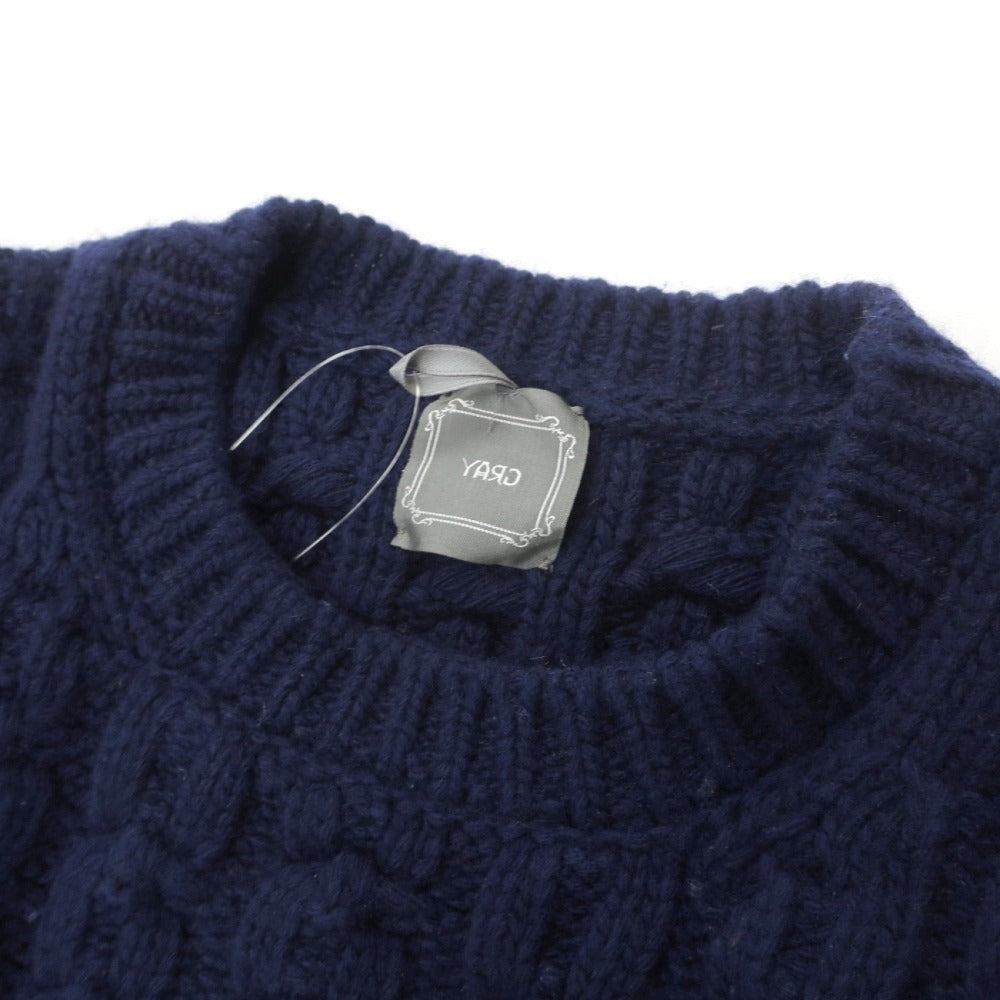 【中古】グライ GRAY ウール クルーネック ケーブル編み プルオーバーニット ネイビー【サイズ48】【 状態ランクC 】【 メンズ 】