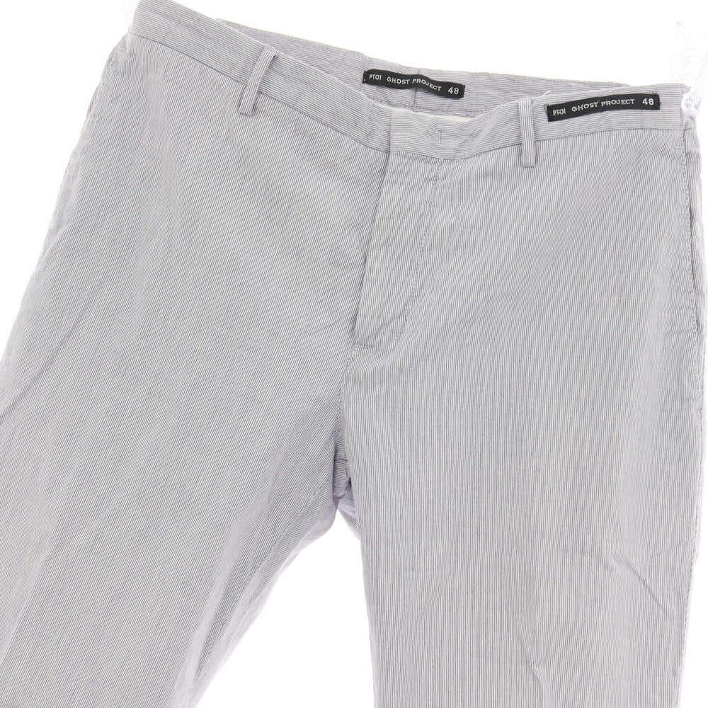 【中古】ピーティーゼロウーノ PT01 GHOST PROJECT RADA コットンリネンポリウレタン ストライプ イージースラックスパンツ ネイビーxホワイト【サイズ48】【 状態ランクC 】【 メンズ 】