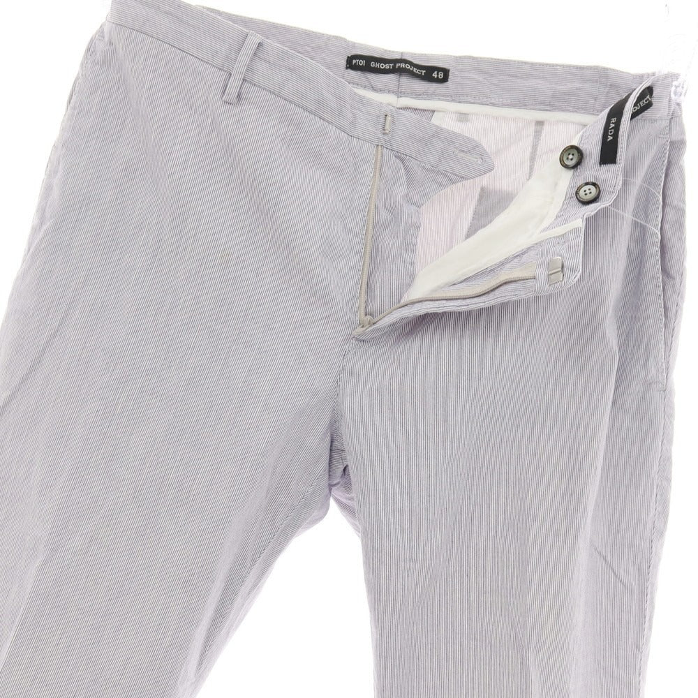 【中古】ピーティーゼロウーノ PT01 GHOST PROJECT RADA コットンリネンポリウレタン ストライプ イージースラックスパンツ ネイビーxホワイト【サイズ48】【 状態ランクC 】【 メンズ 】