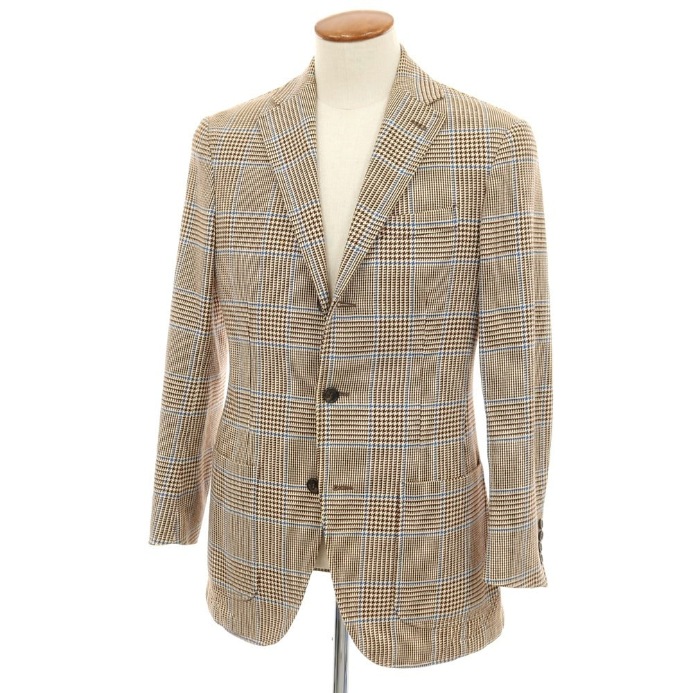 【中古】カンタレリ Cantarelli WASHED コットン チェック 3B テーラードジャケット ブラウン【 サイズ46 】【 状態ランクD 】【 メンズ 】 [APD]