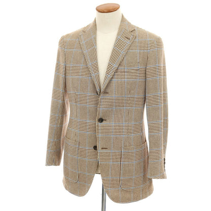 【中古】カンタレリ Cantarelli WASHED コットン チェック 3B テーラードジャケット ブラウン【サイズ46】【 状態ランクD 】【 メンズ 】