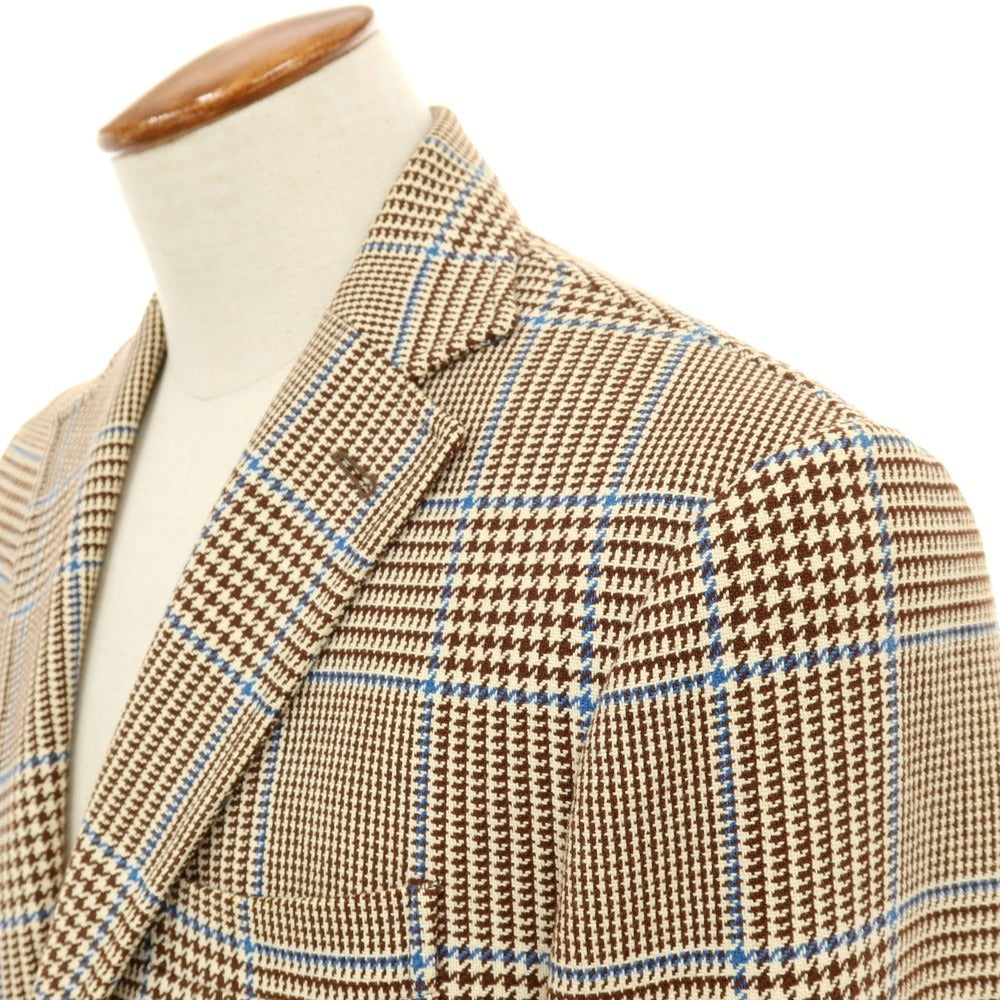 【中古】カンタレリ Cantarelli WASHED コットン チェック 3B テーラードジャケット ブラウン【サイズ46】【 状態ランクD 】【 メンズ 】