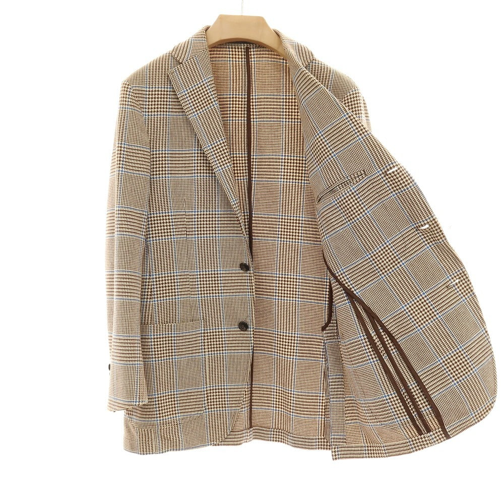 【中古】カンタレリ Cantarelli WASHED コットン チェック 3B テーラードジャケット ブラウン【サイズ46】【 状態ランクD 】【 メンズ 】