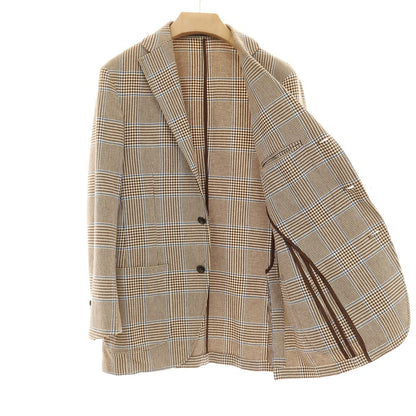 【中古】カンタレリ Cantarelli WASHED コットン チェック 3B テーラードジャケット ブラウン【サイズ46】【 状態ランクD 】【 メンズ 】