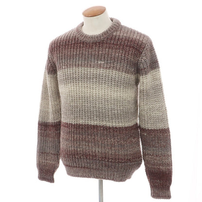 【中古】コミューンドゥパリ COMMUNE DE PARIS ウール クルーネック ボーダー ローゲージ プルオーバーニット グレーxボルドー【サイズM】【 状態ランクB 】【 メンズ 】