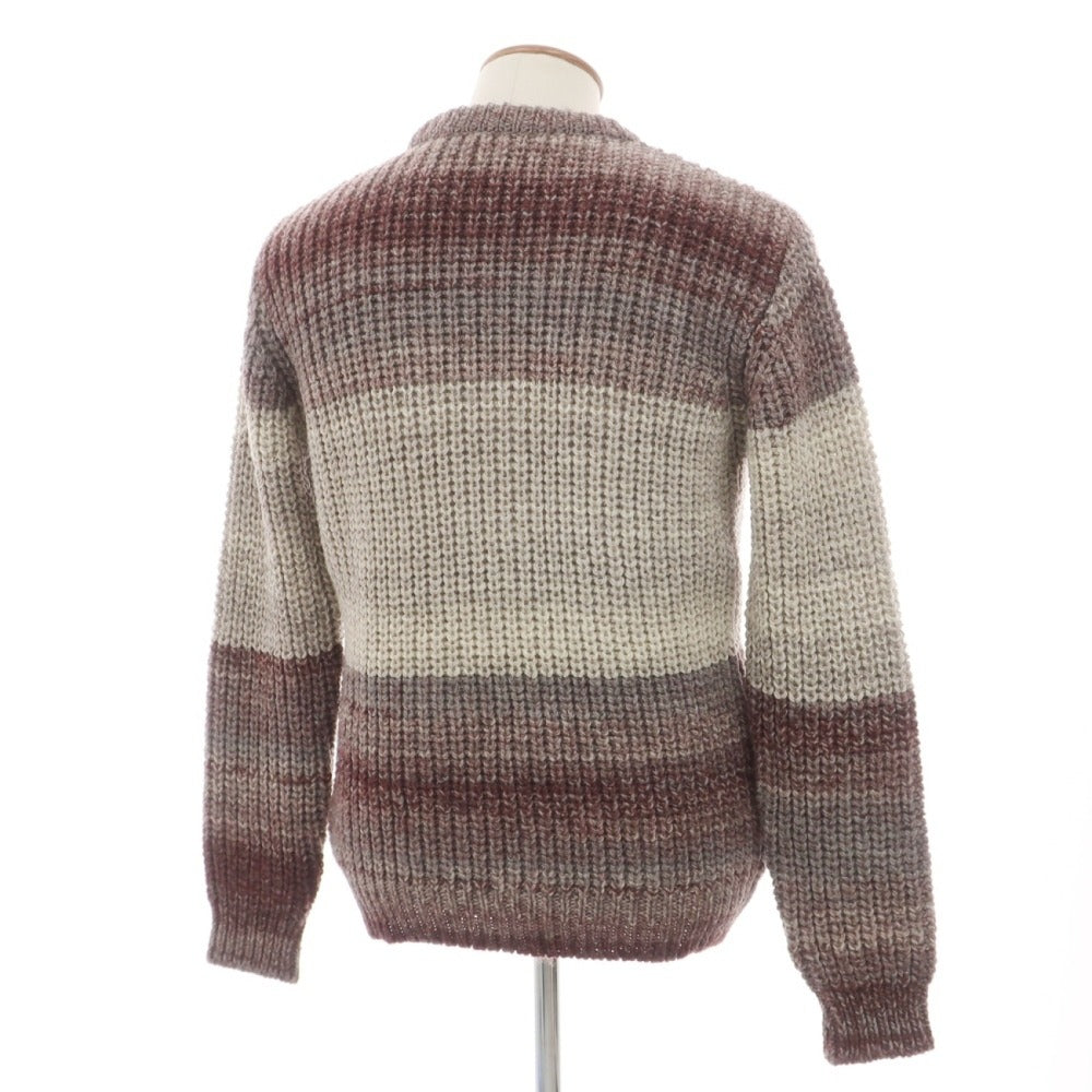 【中古】コミューンドゥパリ COMMUNE DE PARIS ウール クルーネック ボーダー ローゲージ プルオーバーニット グレーxボルドー【サイズM】【 状態ランクB 】【 メンズ 】