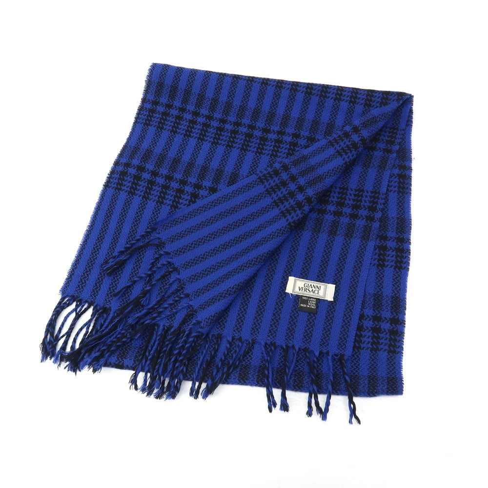 【中古】ジャンニ ヴェルサーチ Gianni Versace ウール チェック ストール ロイヤルブルーxブラック【 状態ランクA 】【 メンズ 】