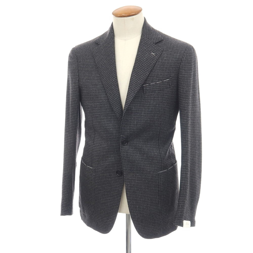 【新品】デペトリロ DE PETRILLO カシミヤ ハウンドトゥース 3B テーラードジャケット グレーxブラック【サイズ46 Drop 8】【 状態ランクN 】【 メンズ 】