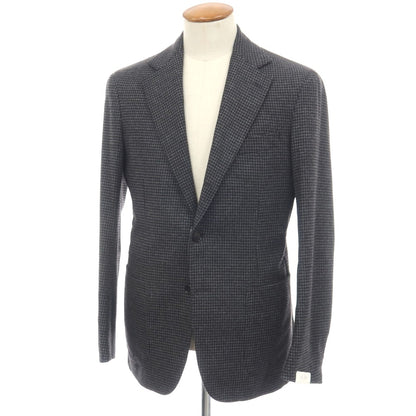 【新品】デペトリロ DE PETRILLO カシミヤ ハウンドトゥース 3B テーラードジャケット グレーxブラック【サイズ48 Drop 8】【 状態ランクN 】【 メンズ 】