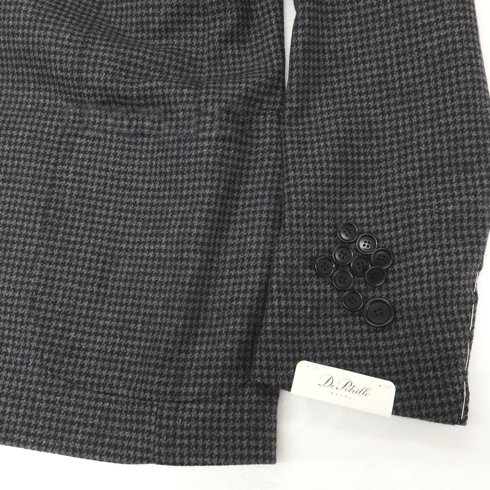 【新品】デペトリロ DE PETRILLO カシミヤ ハウンドトゥース 3B テーラードジャケット グレーxブラック【サイズ48 Drop 8】【 状態ランクN 】【 メンズ 】