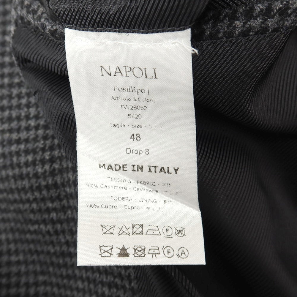 【新品】デペトリロ DE PETRILLO カシミヤ ハウンドトゥース 3B テーラードジャケット グレーxブラック【サイズ48 Drop 8】【 状態ランクN 】【 メンズ 】