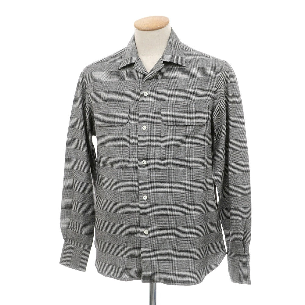 【新品】マリアサンタンジェロ Maria Santangelo ASPEN 起毛コットンリヨセル グレンチェック オープンカラー シャツ ブラックxホワイト【サイズXS】【 状態ランクN 】【 メンズ 】