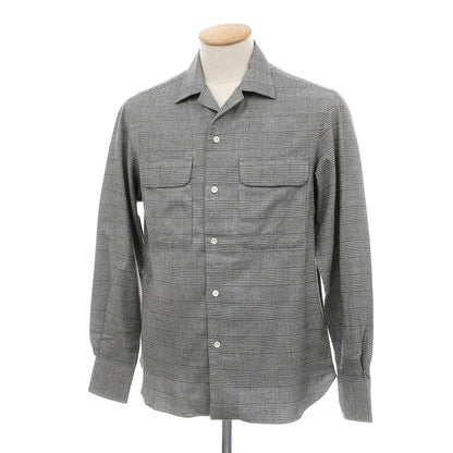 【新品】マリアサンタンジェロ Maria Santangelo ASPEN 起毛コットンリヨセル グレンチェック オープンカラー シャツ ブラックxホワイト【サイズXS】【 状態ランクN 】【 メンズ 】