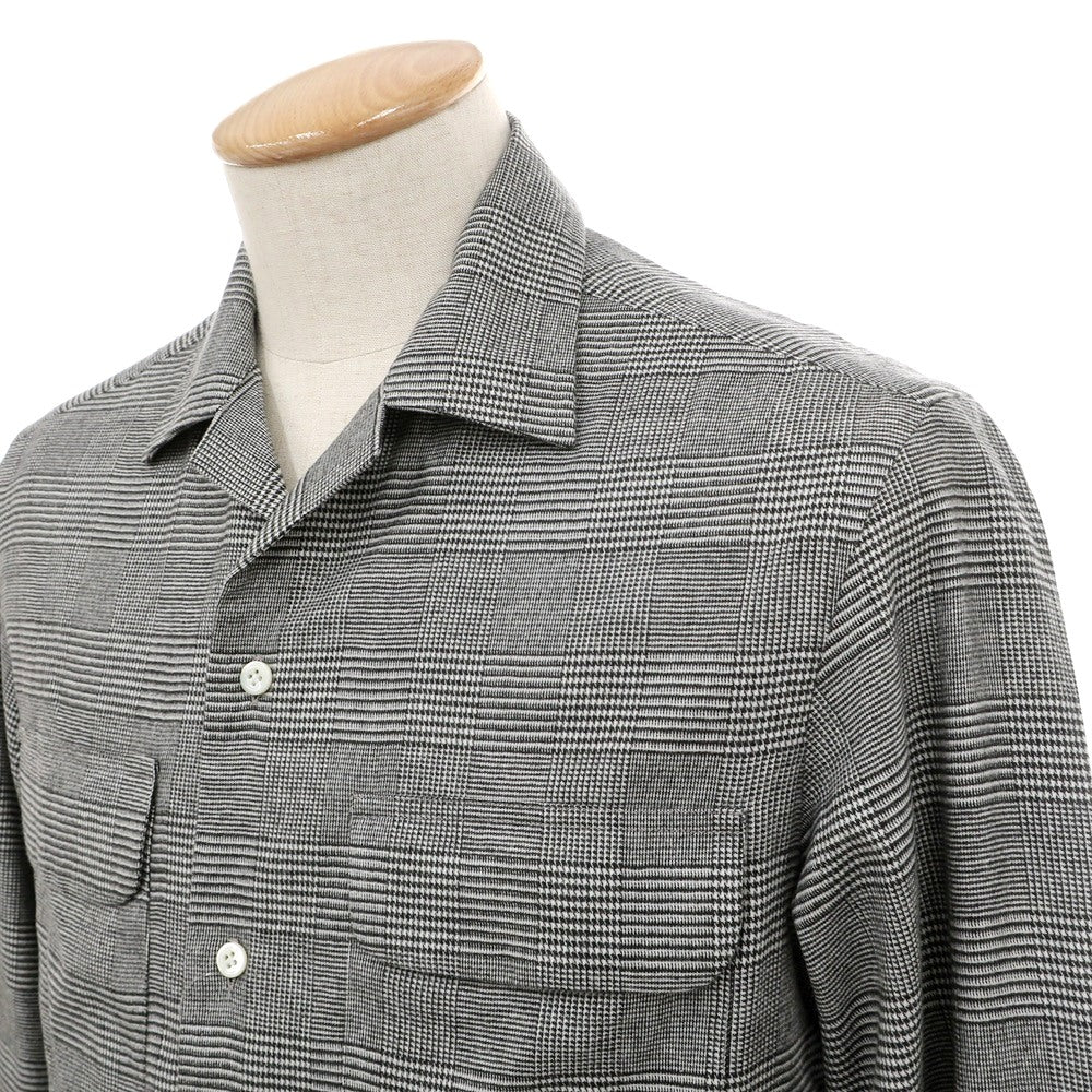 【新品】マリアサンタンジェロ Maria Santangelo 起毛コットンリヨセル グレンチェック オープンカラー シャツ ブラックxホワイト【サイズS】【 状態ランクN 】【 メンズ 】