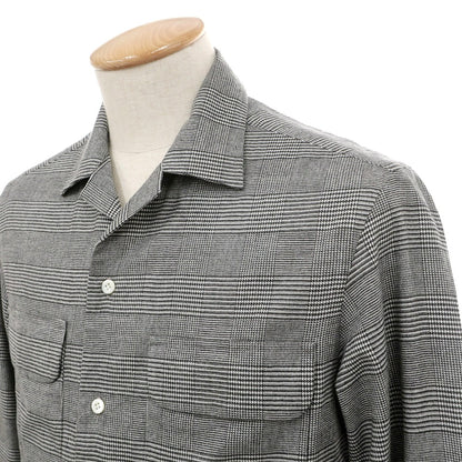 【新品】マリアサンタンジェロ Maria Santangelo 起毛コットンリヨセル グレンチェック オープンカラー シャツ ブラックxホワイト【サイズS】【 状態ランクN 】【 メンズ 】