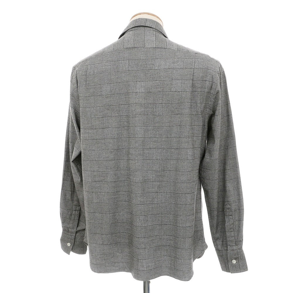 【新品】マリアサンタンジェロ Maria Santangelo 起毛コットンリヨセル グレンチェック オープンカラー シャツ ブラックxホワイト【サイズS】【 状態ランクN 】【 メンズ 】