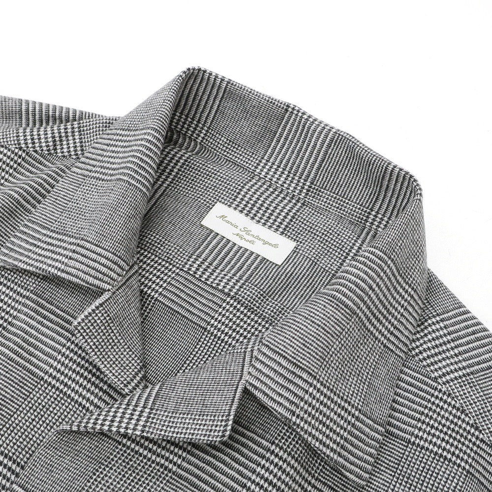 【新品】マリアサンタンジェロ Maria Santangelo 起毛コットンリヨセル グレンチェック オープンカラー シャツ ブラックxホワイト【サイズS】【 状態ランクN 】【 メンズ 】