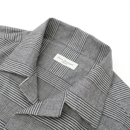 【新品】マリアサンタンジェロ Maria Santangelo 起毛コットンリヨセル グレンチェック オープンカラー シャツ ブラックxホワイト【サイズS】【 状態ランクN 】【 メンズ 】